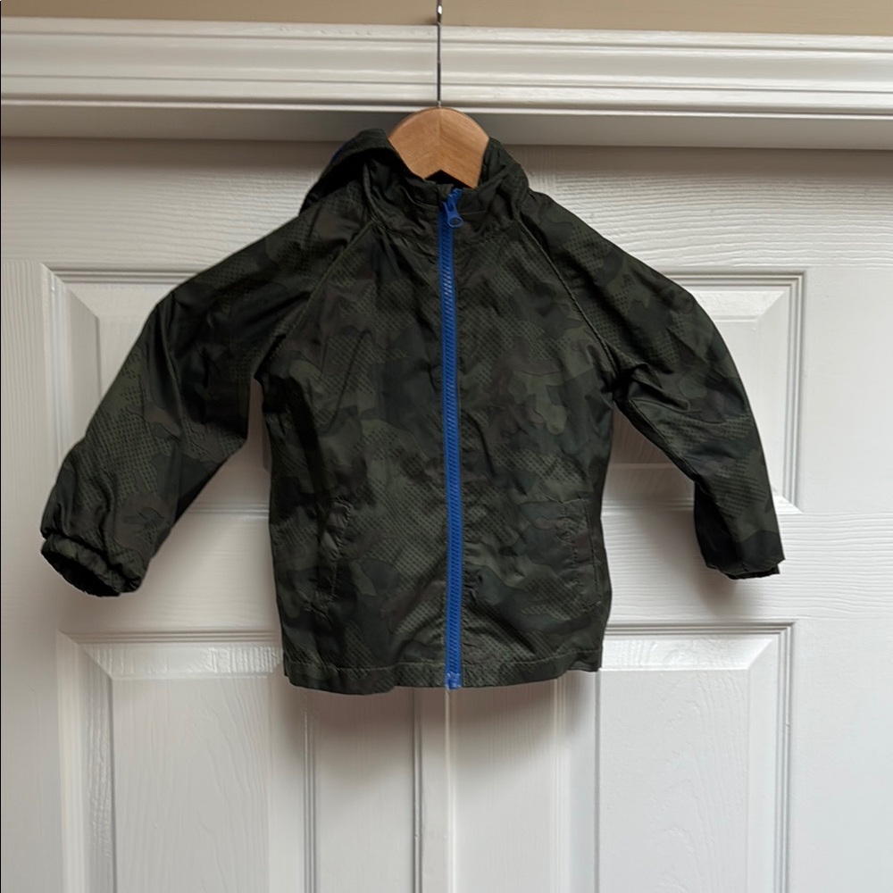 Joe Fresh Green and Blue Raincoat with High Collar